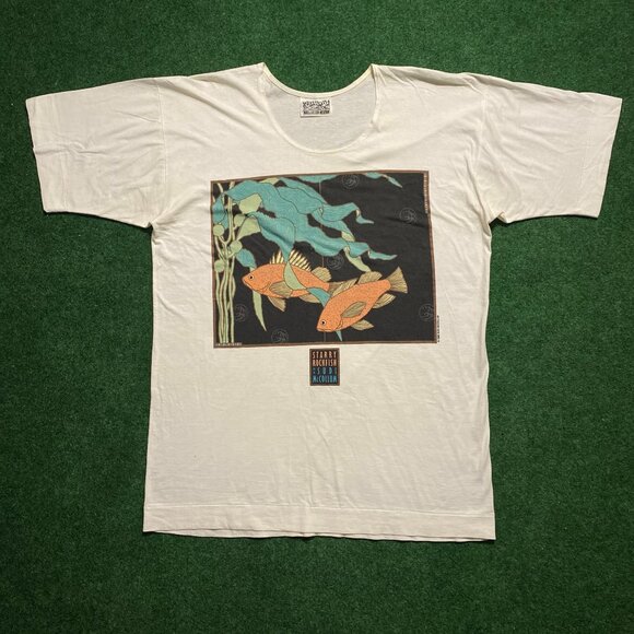 Vintage 80s Wildwood Productions Starry Rockfish Painting T-Shirt White Medium - Picture 1 of 7